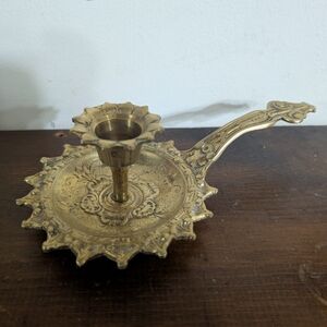 Antique Brass Art Nouveau Chamberstick Candle Holder Ornate Victorian Farmhouse